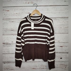 A New Day Striped Brown Cowl Neck Sweater